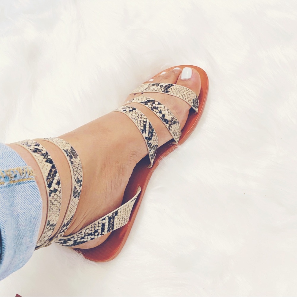 Snake Print Ankle Strap Sandals